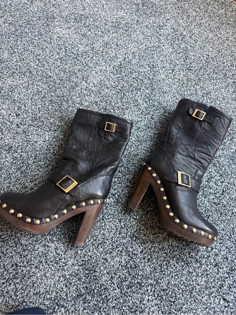 Jimmy Choo Black Leather Studded Platform Heel Boots